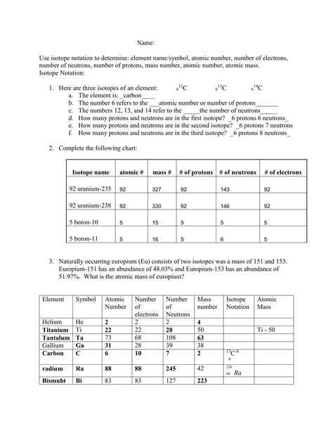 abundance of isotopes worksheet answer key
